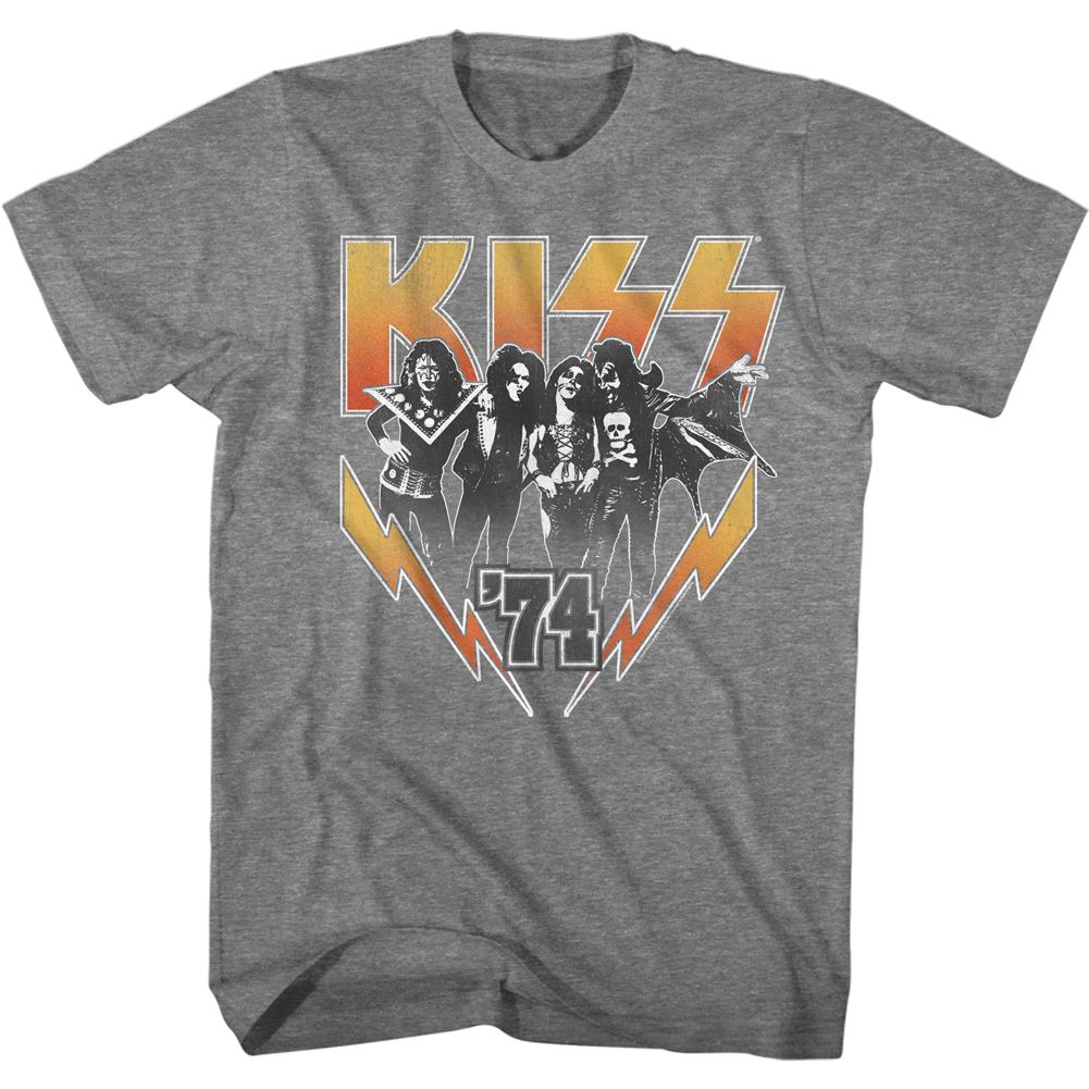 Graphite heather KISS t-shirt featuring KISS 1974 design