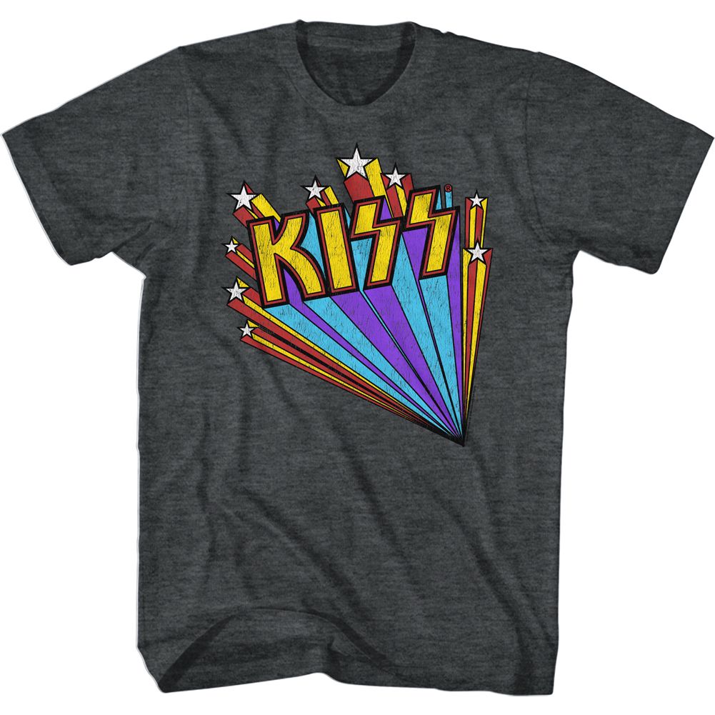 Black heather KISS t-shirt featuring KISS Stars design