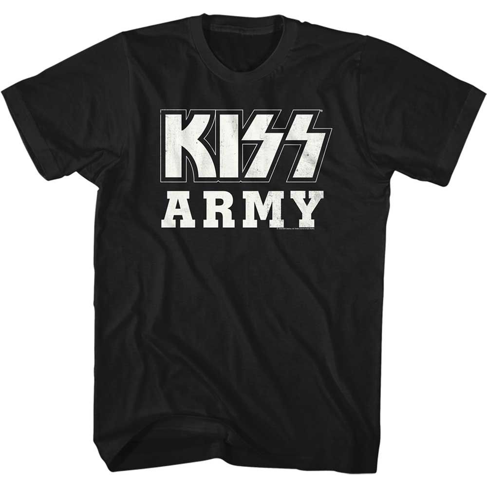 Black KISS t-shirt featuring KISS BW KISS Army design