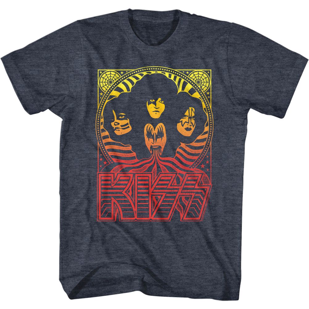 Navy heather KISS t-shirt featuring KISS Waves design