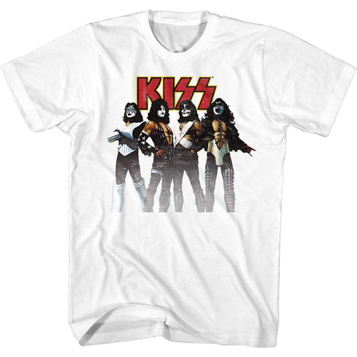 White KISS t-shirt featuring KISS Band design