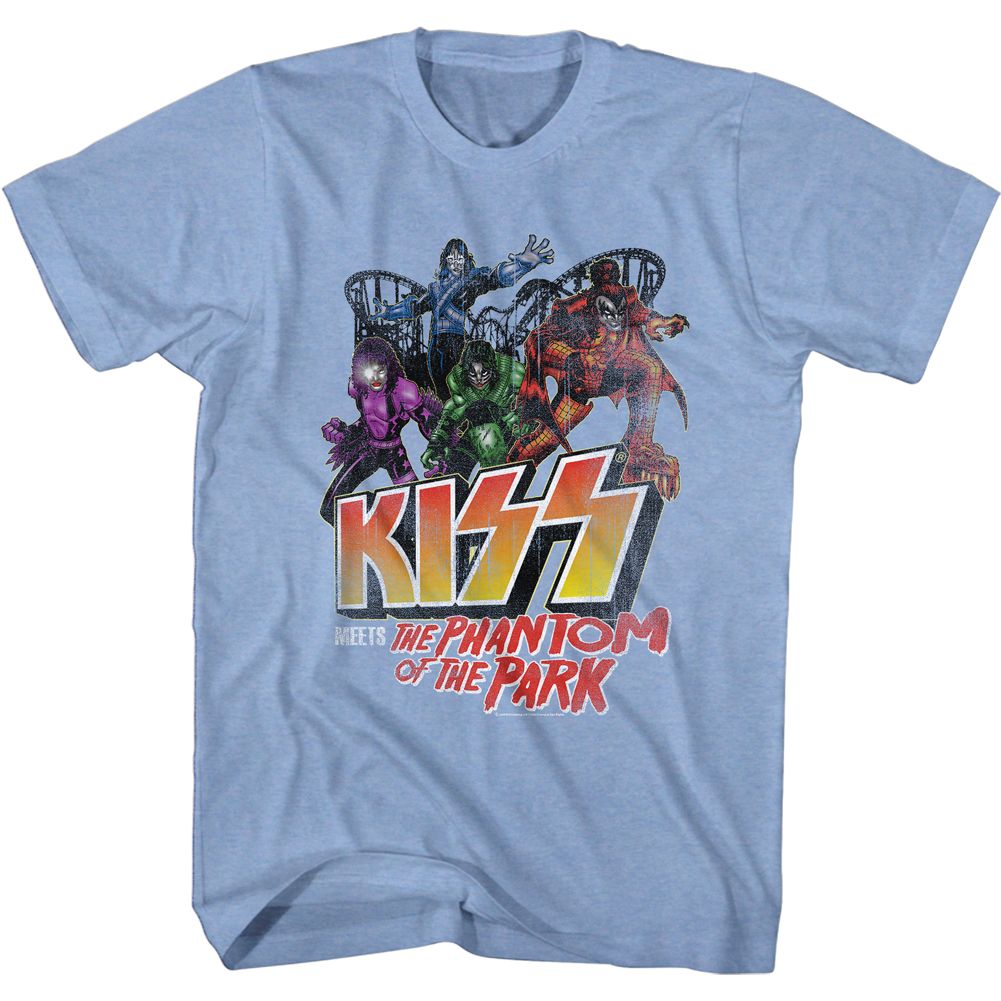 Light blue heather KISS t-shirt featuring KISS Park Phantom design