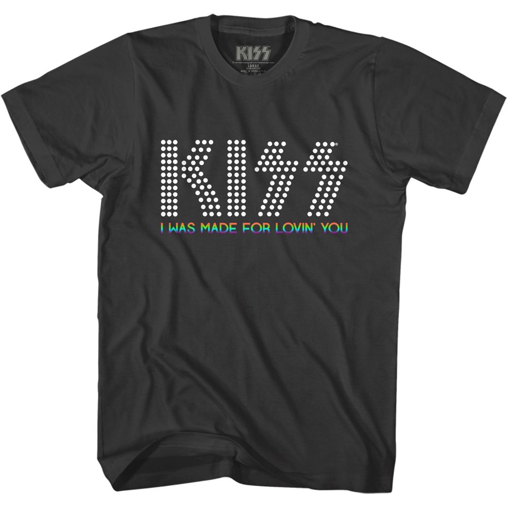 Smoke gray KISS t-shirt featuring KISS I Was Made For Lovin' You Rainbow design