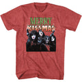 Red heather KISS t-shirt featuring KISS Merry Kissmas design