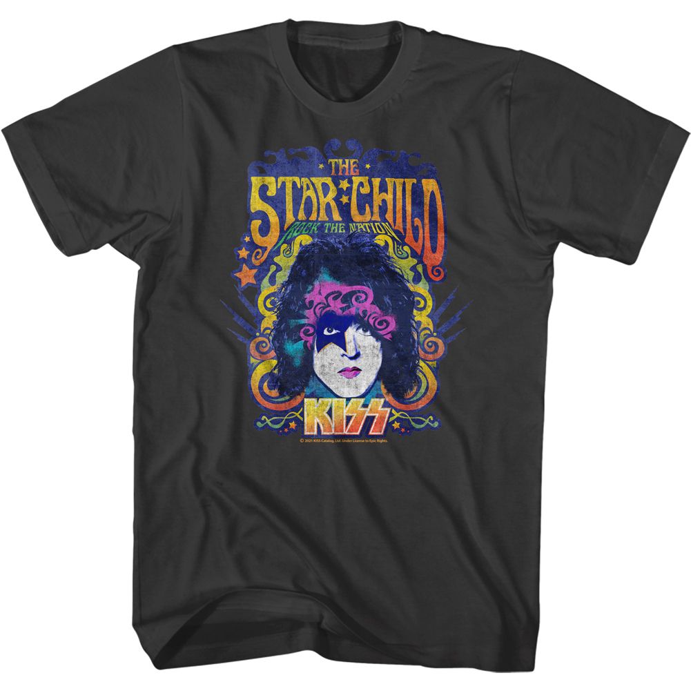 Smoke gray KISS t-shirt featuring KISS Starchild Paul Stanley design