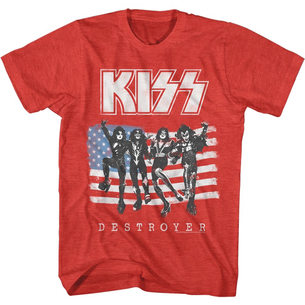 Red heather KISS t-shirt featuring KISS American Flag design