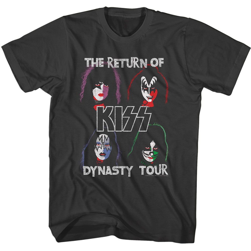 Smoke gray KISS t-shirt featuring KISS Dynasty 1979 album design