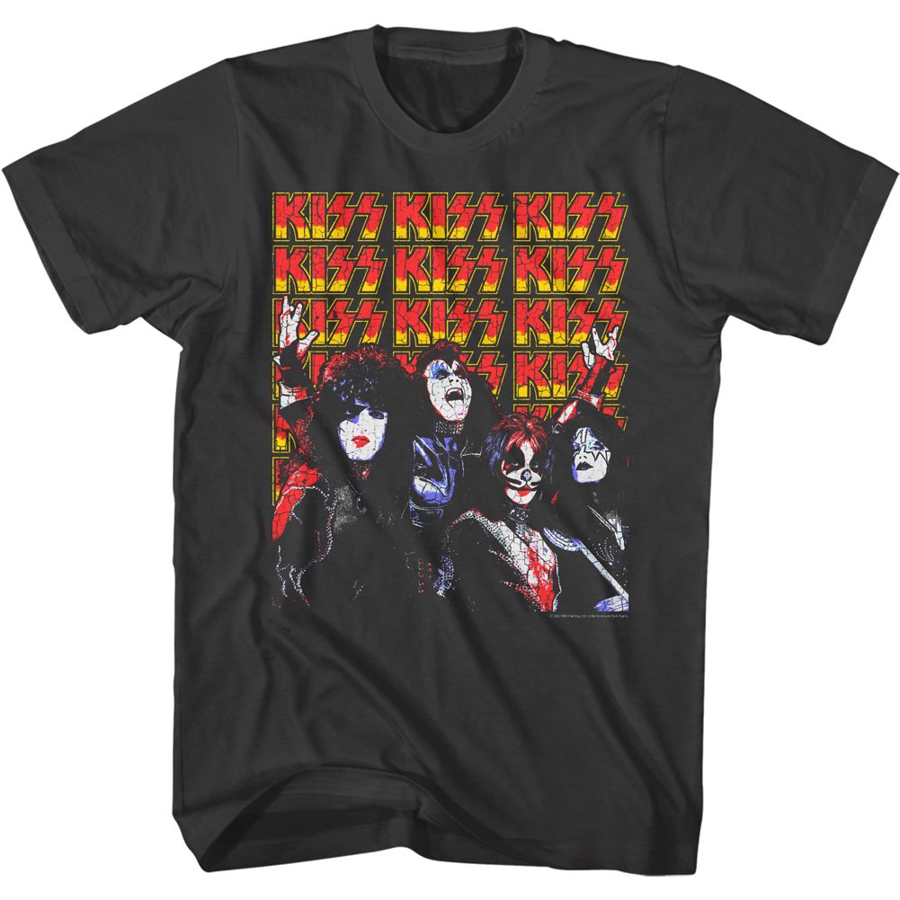 Smoke gray KISS t-shirt featuring KISS Lots Of Logos design