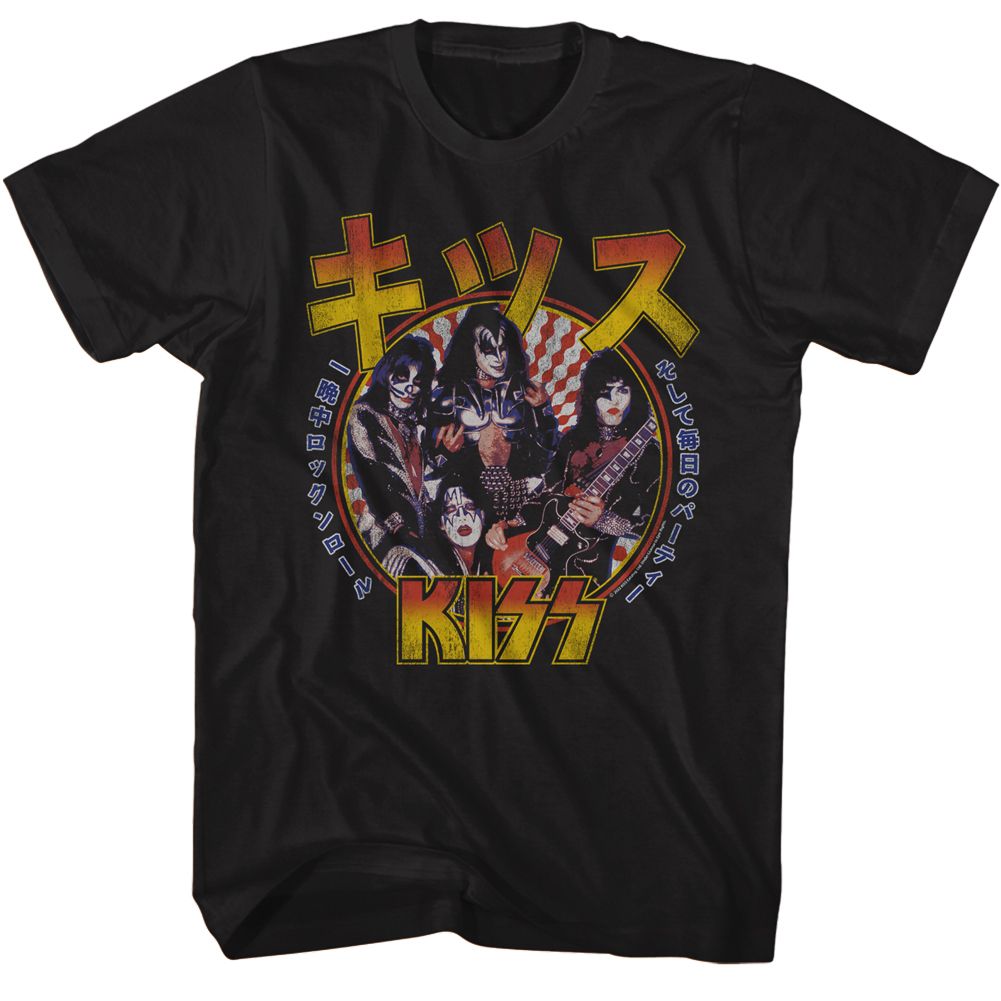 Black KISS t-shirt featuring KISS Rock And Roll All Nite Japanese design