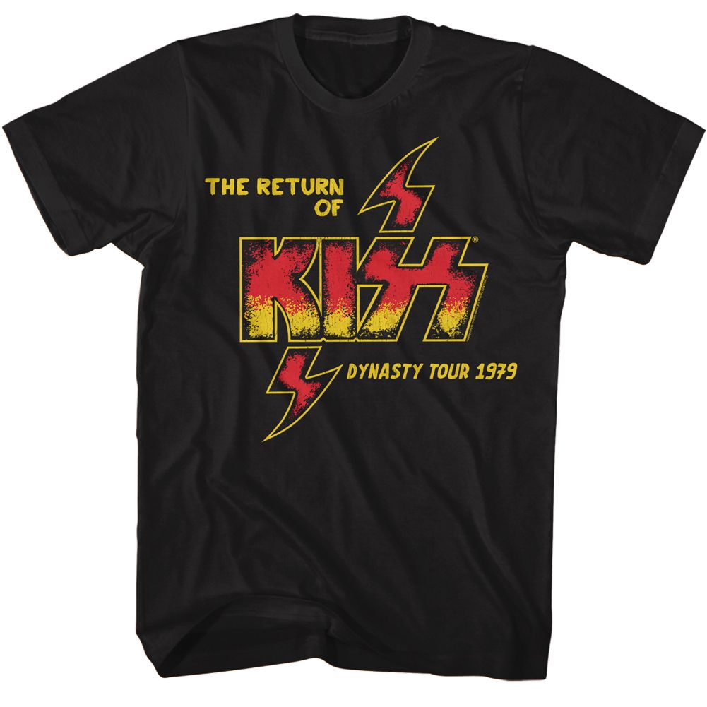 Black KISS t-shirt featuring KISS The Return Of KISS 1979 design