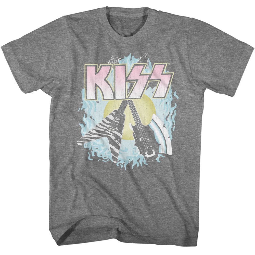 Graphite heather KISS t-shirt featuring KISS Two Guitars design