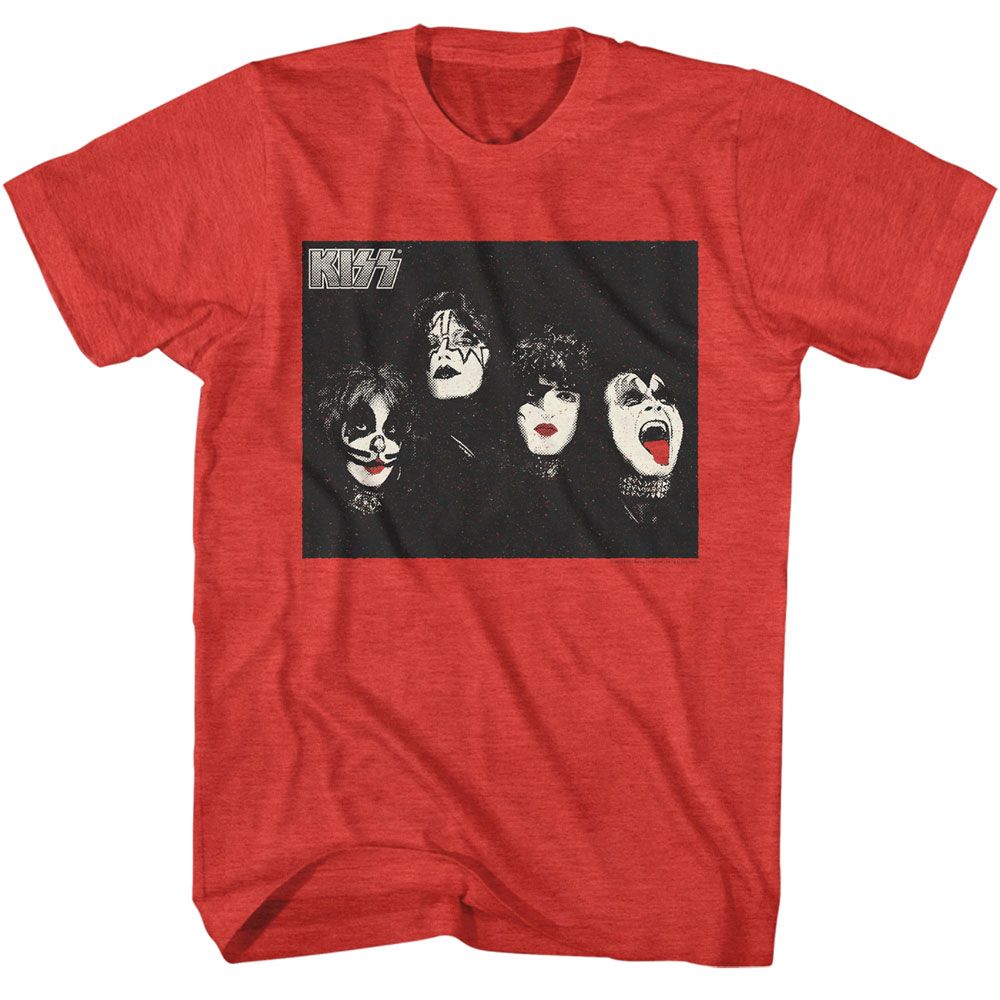 Red heather KISS t-shirt featuring KISS Halftone Photo design