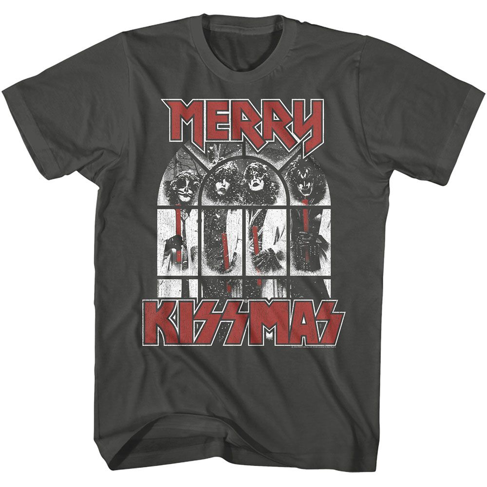 Smoke gray KISS t-shirt featuring KISS Snowy Kissmas design