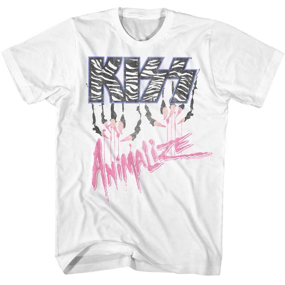 White KISS t-shirt featuring KISS Animalize 1984 album design