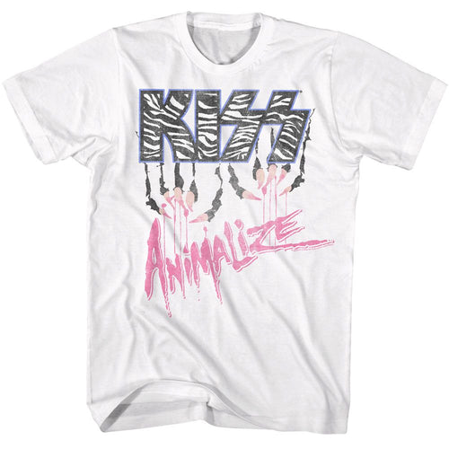White KISS t-shirt featuring KISS Animalize 1984 album design