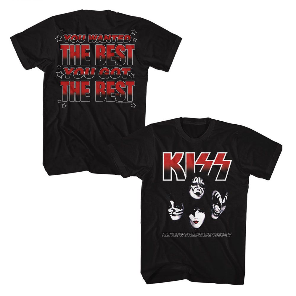 Black KISS t-shirt featuring KISS You Wanted The Best design (front and back)