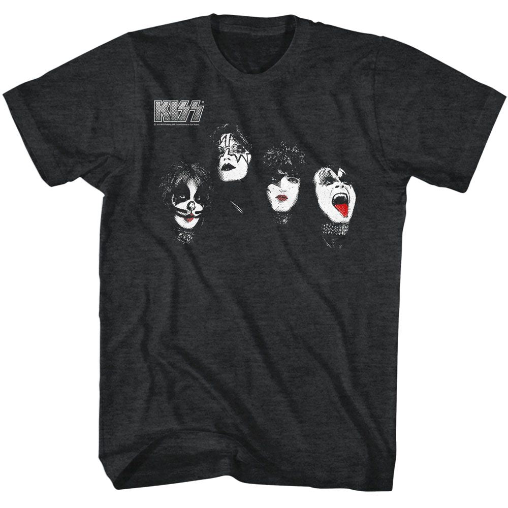 Black heather KISS t-shirt featuring KISS Heads design