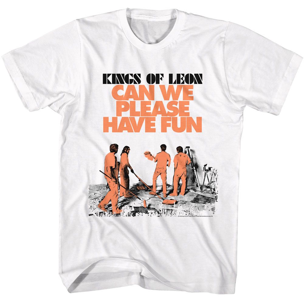 White Kings of Leon t-shirt featuring Kings of Leon Can We Please Have Fun 2024 album design