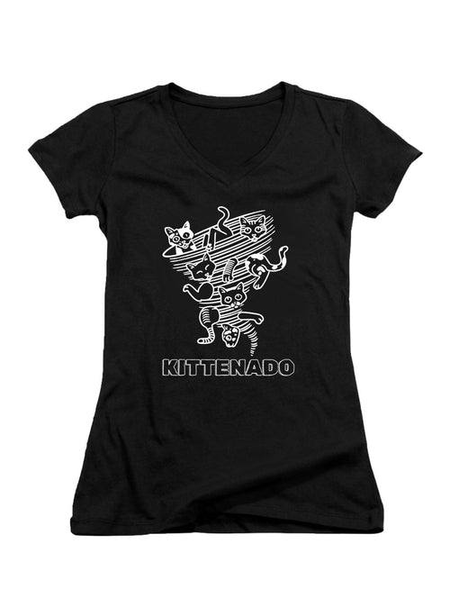 Black Kittenado Juniors V-Neck T-Shirt