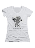 White Kittenado Juniors V-Neck T-Shirt
