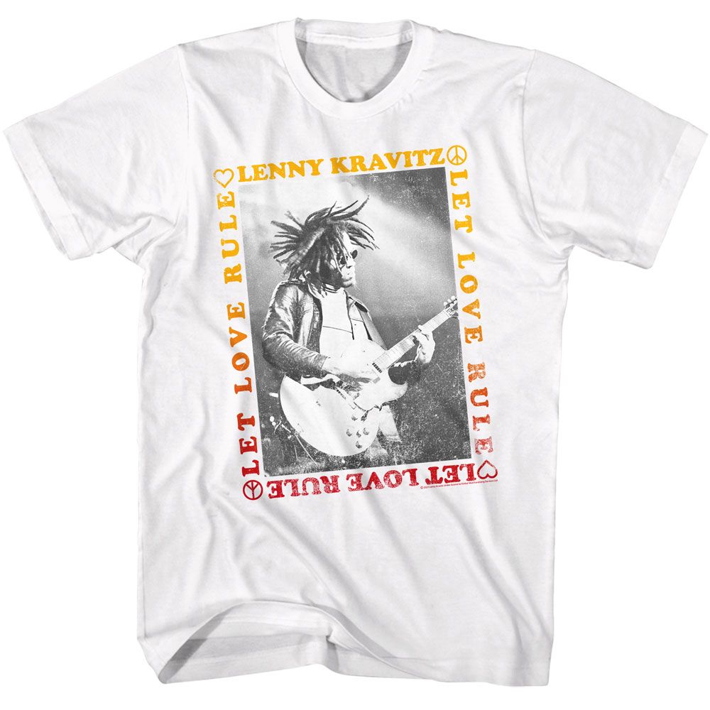 White Lenny Kravitz t-shirt featuring Lenny Kravitz Let Love Rule 1989 debut album design