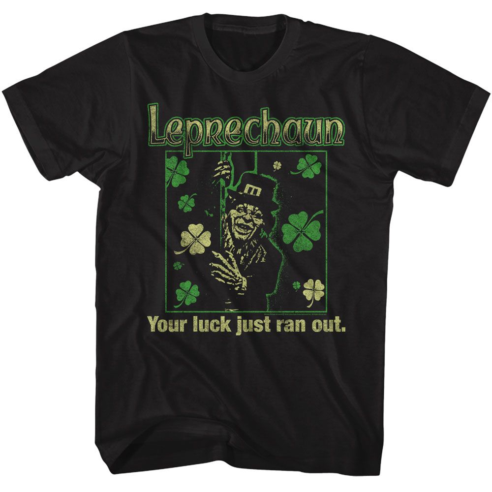 Black Leprechaun t-shirt featuring Leprechaun Luck Just Ran Out design
