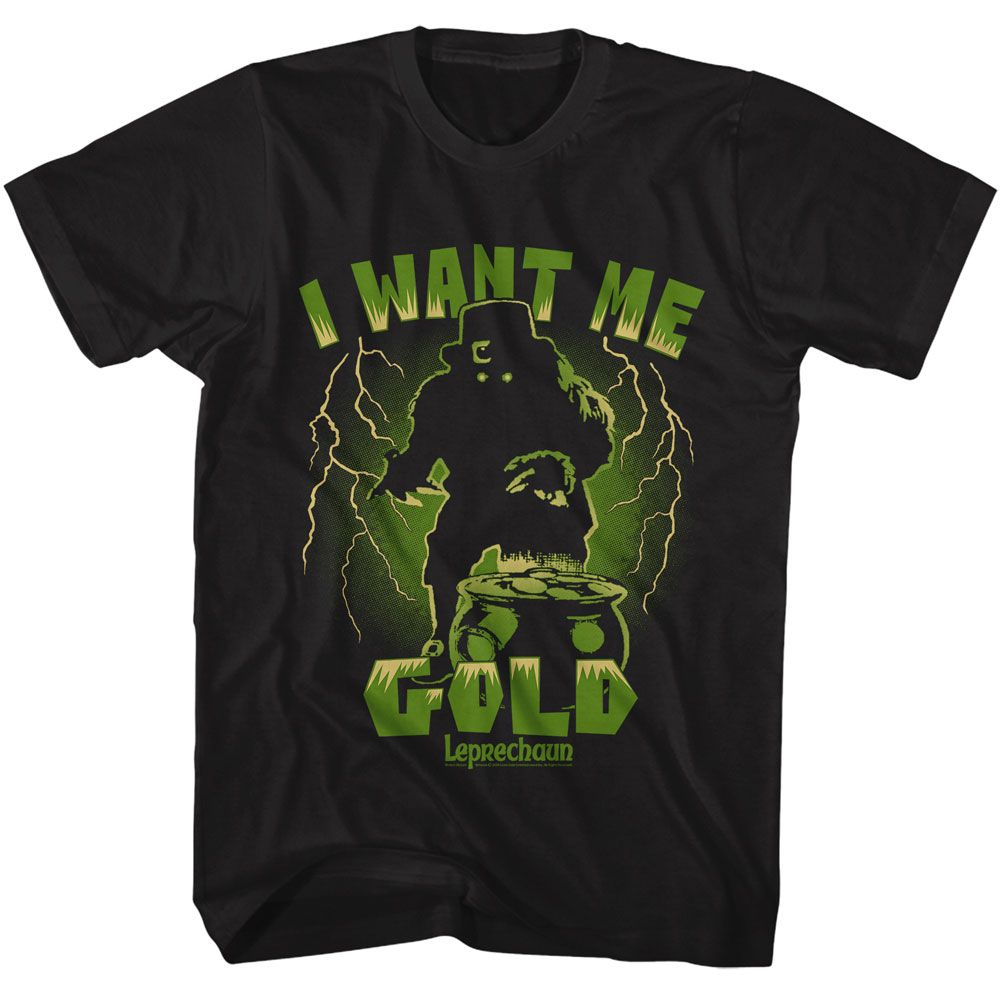 Black Leprechaun t-shirt featuring Leprechaun I Want Me Gold design