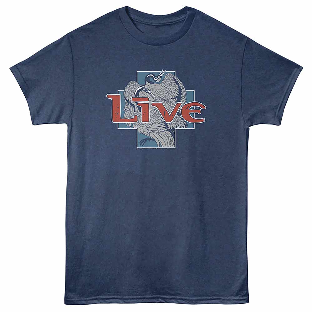 Navy heather Live t-shirt featuring a Heron design