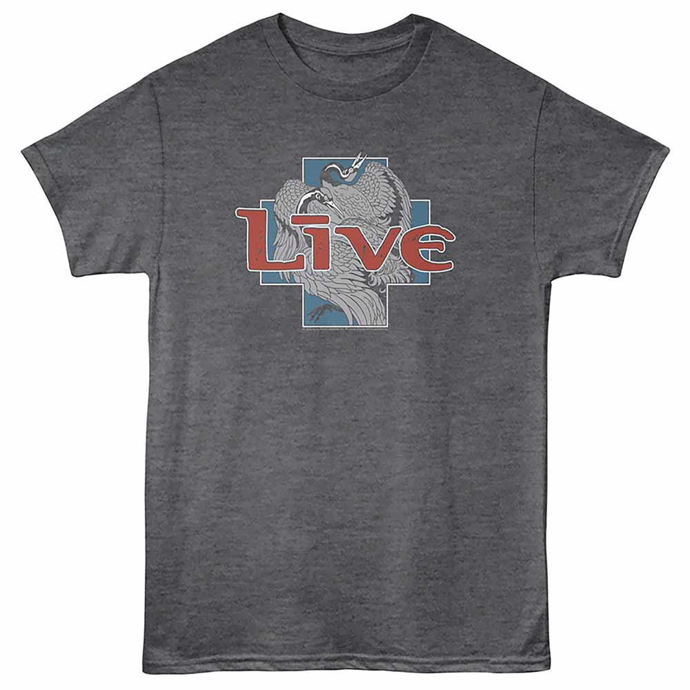 Charcoal heather Live t-shirt featuring a Heron design