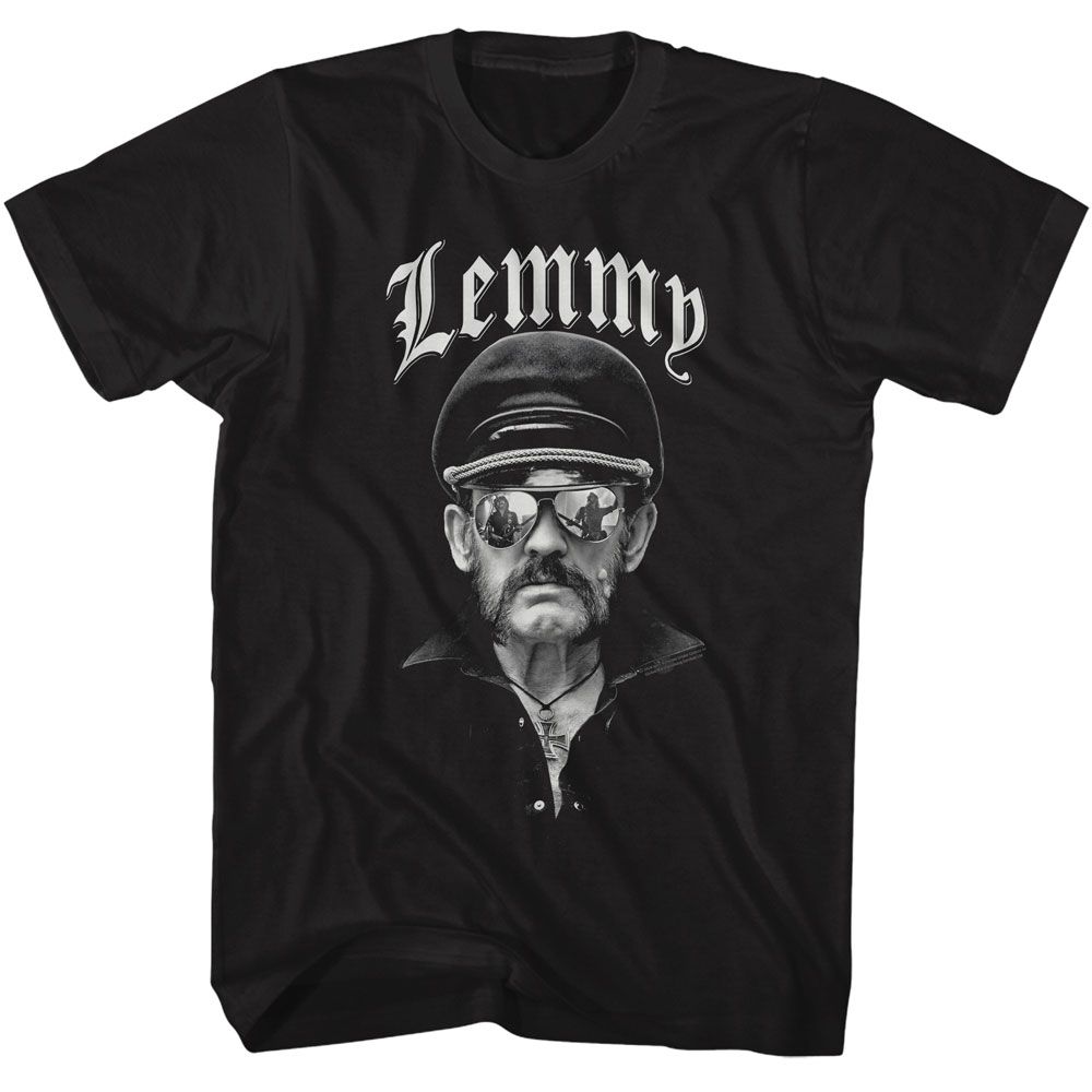 Black Lemmy t-shirt featuring Lemmy Glasses And Cap design