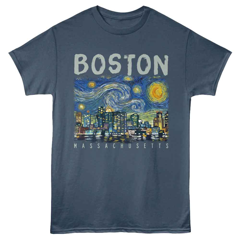 Lantern Press T-Shirt - Starry Boston Night