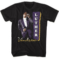 Black Luther Vandross t-shirt featuring Luther Vandross Purple Suit design