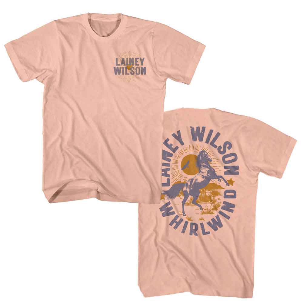 Peach Lainey Wilson t-shirt featuring Lainey Wilson Whirlwind Horse design (front and back)