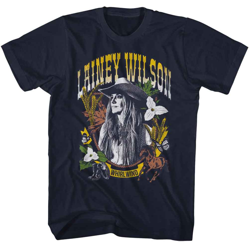 Navy Lainey Wilson t-shirt featuring Lainey Wilson Whirlwind Wheat And Leaves design