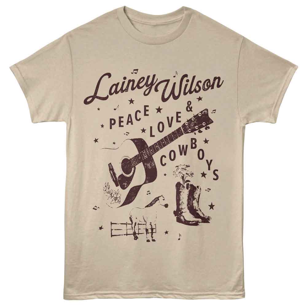 Sand Lainey Wilson t-shirt featuring Lainey Wilson Peace Love Cowboys design