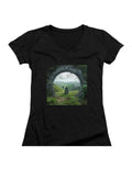 Black Leaving Home Juniors V-Neck T-Shirt