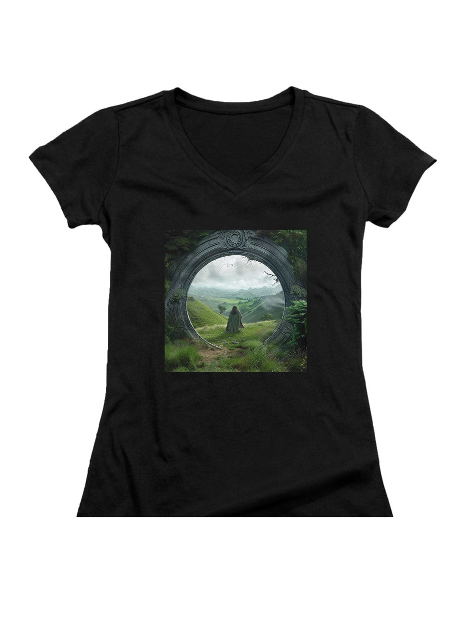 Black Leaving Home Juniors V-Neck T-Shirt