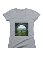 Gray Leaving Home Juniors V-Neck T-Shirt