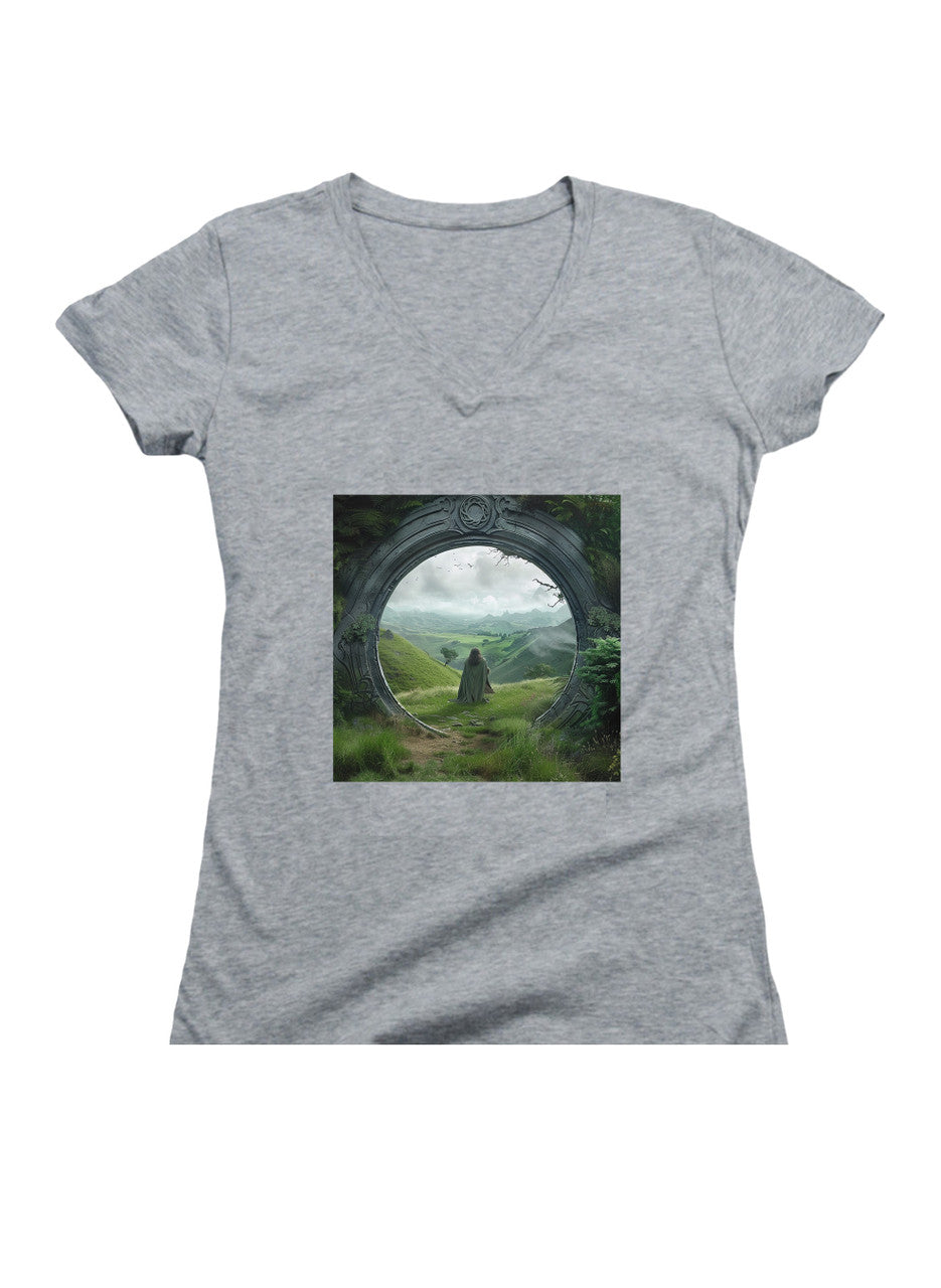 Gray Leaving Home Juniors V-Neck T-Shirt