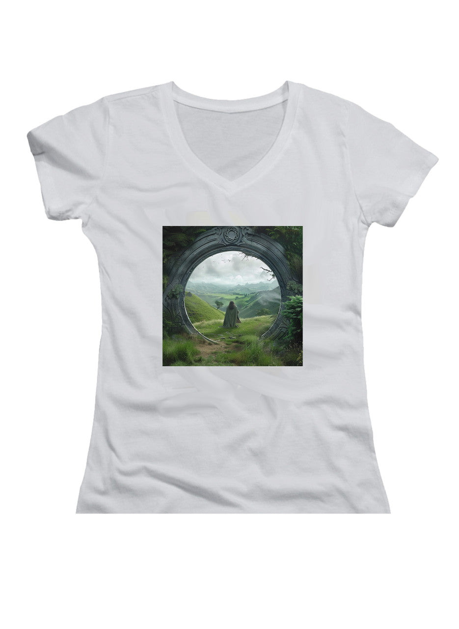 White Leaving Home Juniors V-Neck T-Shirt