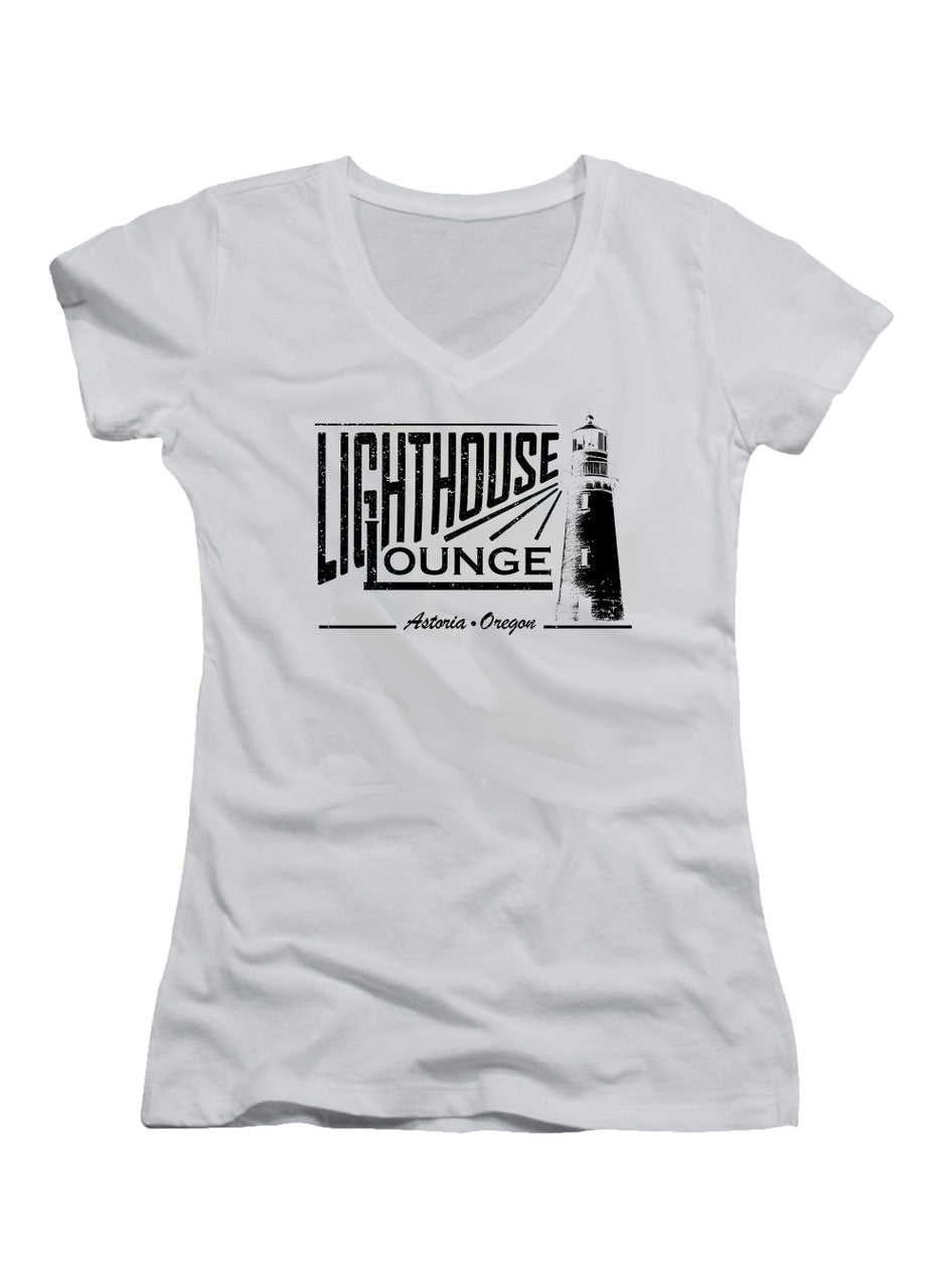 White Lighthouse Lounge Juniors V-Neck T-Shirt