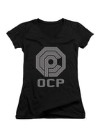 Black Logo Abbreviated Juniors V-Neck T-Shirt