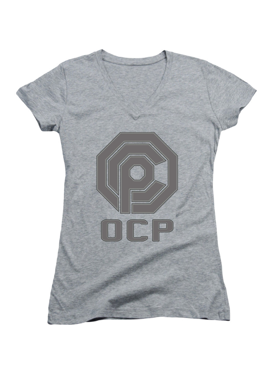 Gray Logo Abbreviated Juniors V-Neck T-Shirt
