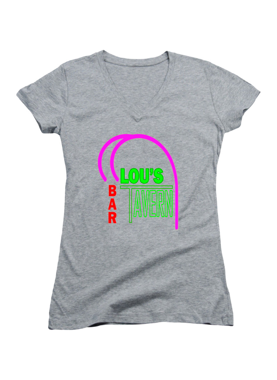 Gray Lou's Tavern Logo Juniors V-Neck T-Shirt
