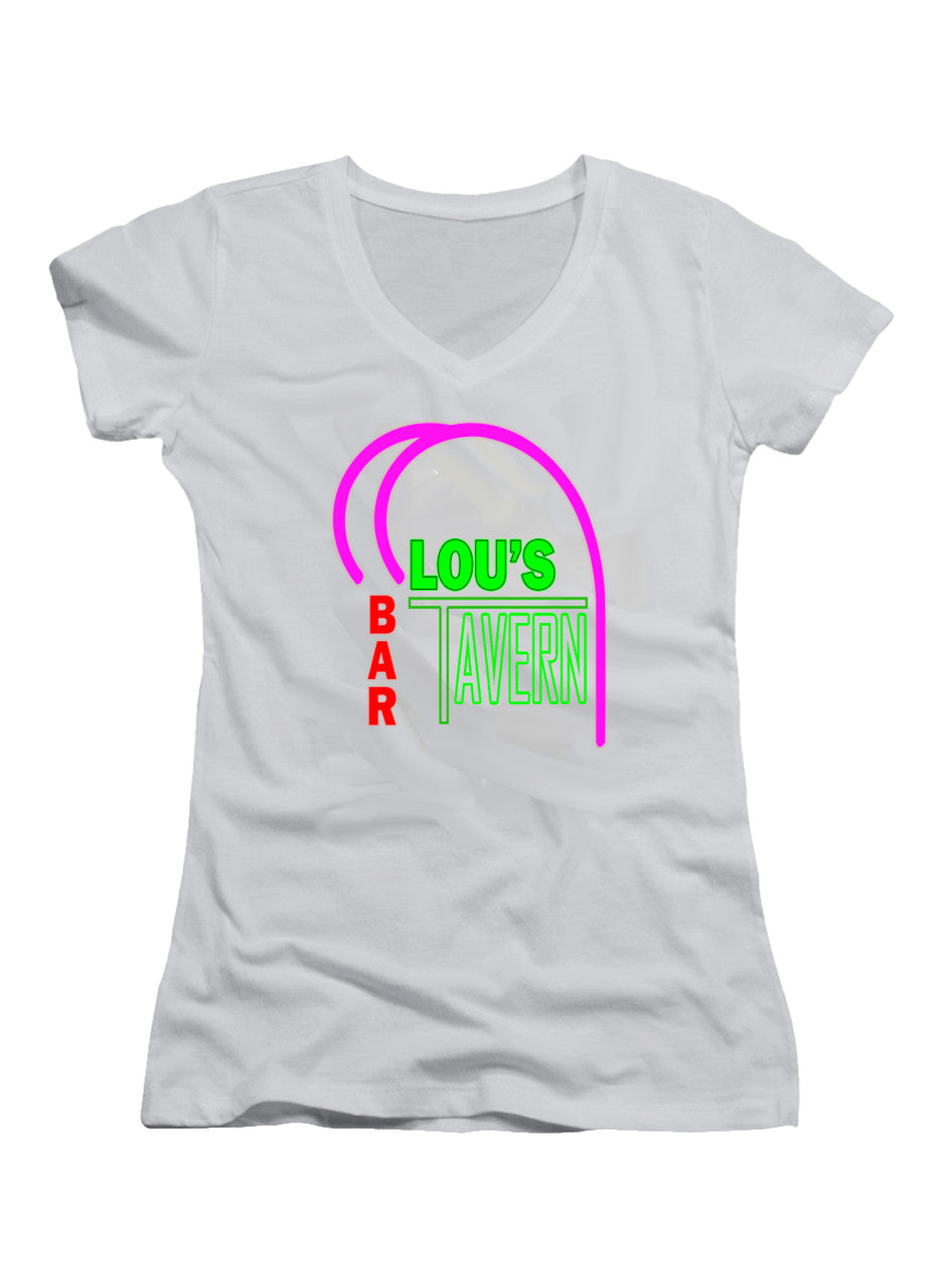 White Lou's Tavern Logo Juniors V-Neck T-Shirt