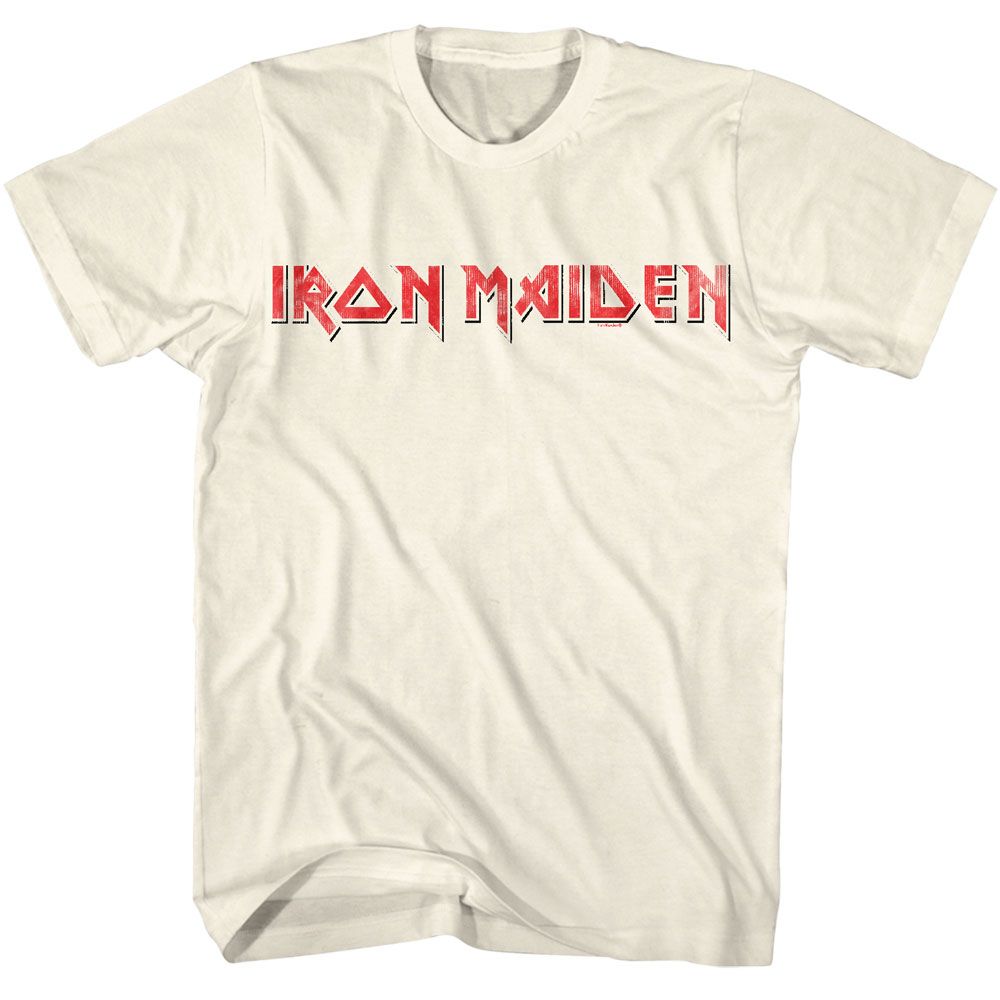 Natural Iron Maiden t-shirt featuring Iron Maiden Red Black Logo design