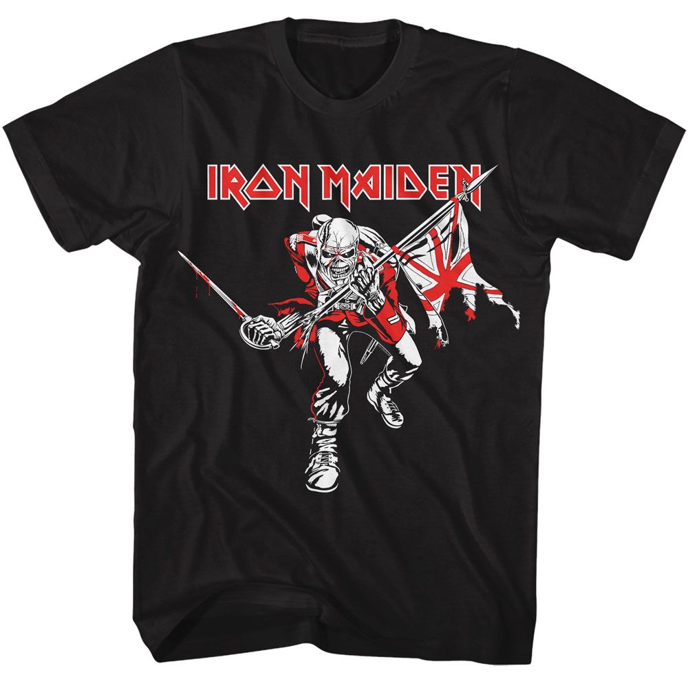 Black Iron Maiden t-shirt featuring Iron Maiden Red White Trooper design