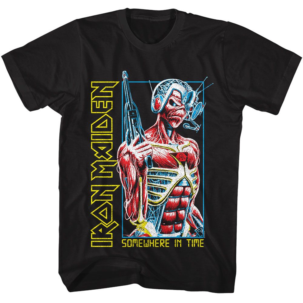 Black Iron Maiden t-shirt featuring Iron Maiden Somewhere In Time 1986 album design