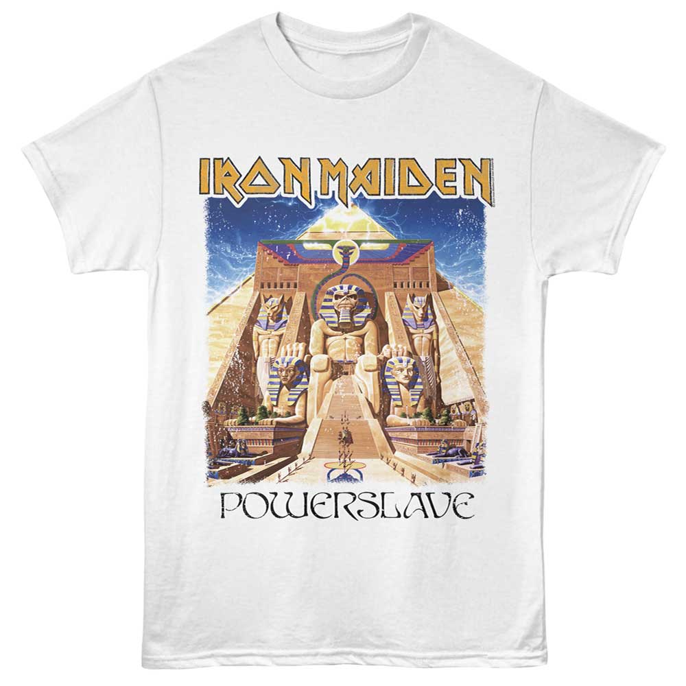 White Iron Maiden t-shirt featuring Iron Maiden Powerslave Egypt design