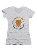 White Main Force Patrol Metallic Logo Juniors V-Neck T-Shirt